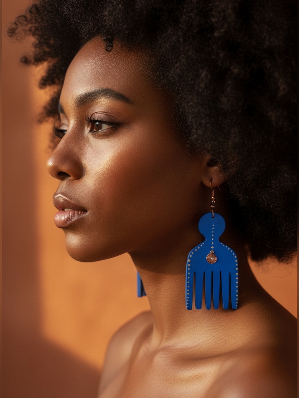 Statement Blue Afro Pick Earrings — Bold Blue Drop Earrings